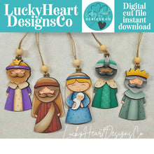 Load image into Gallery viewer, Nativity Christmas Firgures Ornament File SVG, Religious, Jesus, Mary, Holy Night, Glowforge, LuckyHeartDesignsCo
