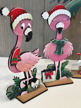 Load image into Gallery viewer, Flamingo Christmas Santa Christmas Tree File SVG, Glowforge Palm Tree, Lights, Bird, Florida, Tropical, Warm, LuckyHeartDesignsCo
