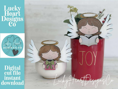 Angel Christmas Mug Hugger File SVG, Glowforge Tiered Tray, Angels, Singing, Carols, Tray Decor, Holiday, Topper, LuckyHeartDesignsCo