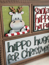 Load image into Gallery viewer, Hippo Cute Christmas Interchangeable Leaning Sign File SVG, Tired Tray, Hippopotamus, Santa, Reindeer, Glowforge, LuckyHeartDesignsCo
