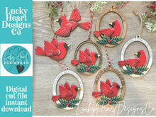 Load image into Gallery viewer, Cardinal Oval Memorial Christmas Ornament File SVG, Bird, Glowforge, LuckyHeartDesignsCo
