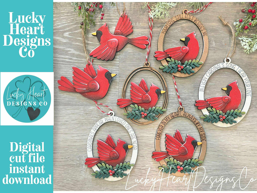 Cardinal Oval Memorial Christmas Ornament File SVG, Bird, Glowforge, LuckyHeartDesignsCo