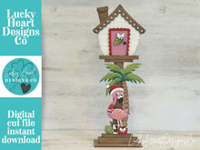 Load image into Gallery viewer, Flamingo Christmas for the Birdhouse Interchangeable File SVG, Shells, Glowforge, Santa, Tropical, Seasonal, Holiday, LuckyHeartDesignsCo
