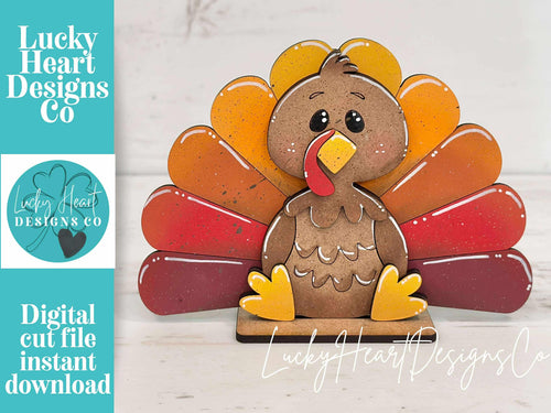Cute Turkey Standing File SVG, Gobble, Pumpkin Pie, Thanksgiving, Pilgrim, Fall, Holiday Decor, Glowforge, LuckyHeartDesignsCo