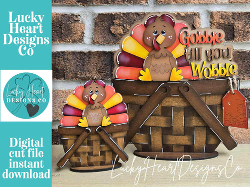 Turkey Gobble For The Flower Basket Interchangeable File SVG, TINY Thanksgiving Fall Tiered Tray, Glowforge, LuckyHeartDesignsCo
