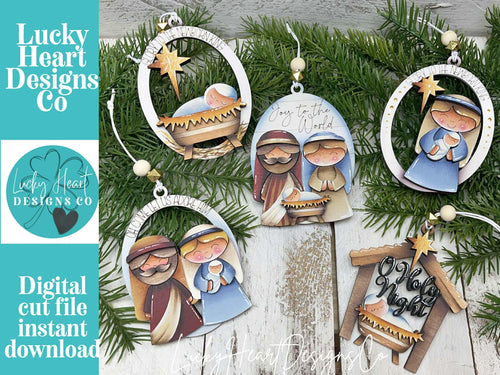 Nativity Christmas Oval Ornament File SVG, Religious, Jesus, Mary, Holy Night, Glowforge, LuckyHeartDesignsCo