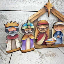 Load image into Gallery viewer, Nativity Standing Christmas Sign File SVG, Jesus, Mary, Three Kings, Religious, Mantle decor, Centerpiece, glowforge, LuckyHeartDesignsC
