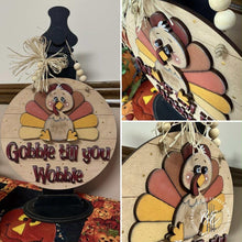 Load image into Gallery viewer, Gobble Turkey Door Hanger Sign File SVG, Thanksgiving Turkey Glowforge, LuckyHeartDesignsCo
