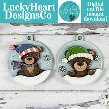 Load image into Gallery viewer, Bear Winter Christmas Ornament File SVG, Holiday, craft, Polar, snowflake, Snow, Glowforge, LuckyHeartDesignsCo
