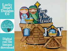 Load image into Gallery viewer, Nativity Christmas Figures For The Flower Basket Interchangeable File SVG, TINY, Jesus Joy, Tiered Tray, Glowforge, LuckyHeartDesignsCo
