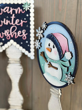 Load image into Gallery viewer, Snowman Winter Pedestal Spindle Slide On Seasonal Set Interchangeable File SVG, Home Sign, Snowmen, Decor Glowforge, LuckyHeartDesignsCo
