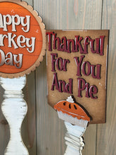 Load image into Gallery viewer, Turkey Thanksgiving Pedestal Spindle Slide On Seasonal Set Interchangeable File SVG, Home, Gobble, Fall Decor Glowforge, LuckyHeartDesignsCo
