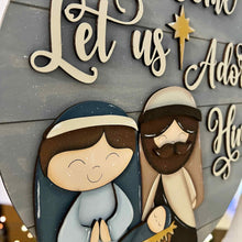Load image into Gallery viewer, Nativity Adore Him Christmas Door Hanger File SVG, Glowforge Jesus, Mary, Religious, LuckyHeartDesignsCo
