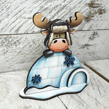 Load image into Gallery viewer, Moose Igloo Winter Standing File SVG, Snowflake, Frosty, Snowman, Reindeer, Woodland, Christmas, Tiered Tray Glowforge, LuckyHeartDesignsCo
