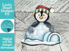 Load image into Gallery viewer, Penguin Igloo Winter Standing File SVG, Glowforge, Santa, Christmas, Tiered Tray, LuckyHeartDesignsCo
