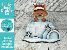 Load image into Gallery viewer, Fox Igloo Winter Standing Set File SVG, Elf, Christmas, Santa, Holiday, Tree, Woodland, Tiered Tray Glowforge, LuckyHeartDesignsCo
