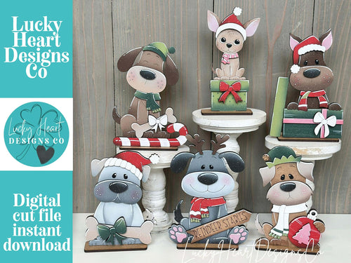 Dog Puppy Christmas Standing Set File SVG, Elf, Sweater, Santa, Holiday, Tree, Chihuahua Tiered Tray Glowforge, LuckyHeartDesignsCo