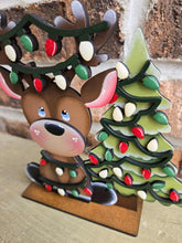 Load image into Gallery viewer, Reindeer Lights Christmas Standing Sign File SVG, Santa, Tree, Mantle decor Christmas, Rudolph Centerpiece, glowforge, LuckyHeartDesignsCo
