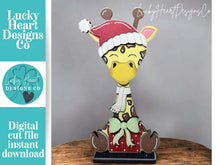 Load image into Gallery viewer, Giraffe Christmas Santa Standing File SVG, Glowforge, Zoo, Baby Christmas, LuckyHeartDesignsCo

