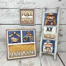 Load image into Gallery viewer, Nativity Christmas MINI Interchangeable Leaning Sign File SVG, Mary, Jesus, Tiered Tray Glowforge, LuckyHeartDesignsCo

