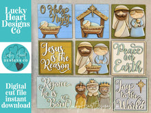 Load image into Gallery viewer, Nativity Christmas Interchangeable Leaning Sign File SVG, Mary, Jesus, Peace, Joy, Holy Night, Glowforge, LuckyHeartDesignsCO
