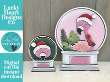 Load image into Gallery viewer, Flamingo Christmas Snow Globe Interchangeable File SVG, (TINY) Glowforge, Tropical Santa, Palm Tree, Tiered Tray LuckyHeartDesignsCo
