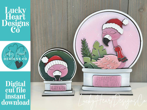 Flamingo Christmas Snow Globe Interchangeable File SVG, (TINY) Glowforge, Tropical Santa, Palm Tree, Tiered Tray LuckyHeartDesignsCo