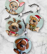 Load image into Gallery viewer, Dog Puppy Christmas Ornament Round File SVG, Glowforge, Santa Chihuahua Poodle, Lab, Personalized, Memorial, Pet, LuckyHeartDesignsCo
