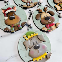 Load image into Gallery viewer, Dog Puppy Christmas Ornament Round File SVG, Glowforge, Santa Chihuahua Poodle, Lab, Personalized, Memorial, Pet, LuckyHeartDesignsCo
