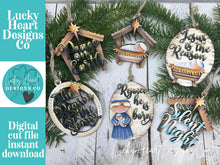 Load image into Gallery viewer, Nativity Jesus Christmas Oval Ornament File SVG, Religious, Silent Night, Mary, Holy Night, Glowforge, LuckyHeartDesignsCo
