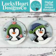 Load image into Gallery viewer, Penguin Winter Christmas Ornament File SVG, Holiday, craft, snowflake, Snow, Glowforge, LuckyHeartDesignsCo
