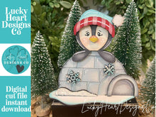 Load image into Gallery viewer, Penguin Igloo Winter Standing File SVG, Glowforge, Santa, Christmas, Tiered Tray, LuckyHeartDesignsCo
