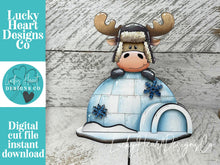 Load image into Gallery viewer, Moose Igloo Winter Standing File SVG, Snowflake, Frosty, Snowman, Reindeer, Woodland, Christmas, Tiered Tray Glowforge, LuckyHeartDesignsCo
