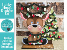 Load image into Gallery viewer, Reindeer Lights Christmas Standing Sign File SVG, Santa, Tree, Mantle decor Christmas, Rudolph Centerpiece, glowforge, LuckyHeartDesignsCo
