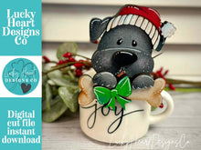 Load image into Gallery viewer, Dog Christmas Mug Hugger File SVG, Glowforge Tiered Tray, Reindeer, RudolphTray Decor, Holiday, Topper, LuckyHeartDesignsCo
