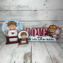 Load image into Gallery viewer, Love Cupid Shelf Sitter Standing Sign File SVG, Valentine, Heart, Be Mine, Mantle decor, Centerpiece, glowforge, LuckyHeartDesignsCo
