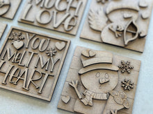 Load image into Gallery viewer, Snowman Valentines Day Interchangeable Leaning Sign File SVG, Love, Snowmen, Winter, Heart, Tiered Tray Glowforge, LuckyHeartDesignsCo
