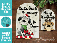 Load image into Gallery viewer, Dog Christmas Tall Arch Sign Interchangeable File SVG, TINY, INSERT only, Puppy, Santa, Glowforge, Holiday, Tiered Tray LuckyHeartDesignsCo
