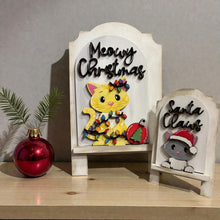 Load image into Gallery viewer, Cat Christmas Tall Arch Sign Interchangeable File SVG, TINY, INSERT only, Kitten, Santa, Glowforge, Holiday, Tiered Tray LuckyHeartDesignsCo
