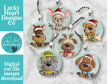 Load image into Gallery viewer, Dog Puppy Christmas Ornament Round File SVG, Glowforge, Santa Chihuahua Poodle, Lab, Personalized, Memorial, Pet, LuckyHeartDesignsCo
