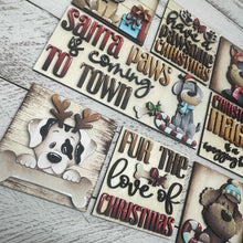 Load image into Gallery viewer, Dog Christmas Interchangeable Leaning Sign File SVG, glowforge Santa, Puppy, Chihuahua, Reindeer, Elf, Tiered Tray, LuckyHeartDesignsCo
