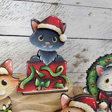 Load image into Gallery viewer, Cat Christmas Standing Set File SVG, Elf, Sweater, Santa, Holiday, Tree, Kitten, Wreath, Tiered Tray Glowforge, LuckyHeartDesignsCo
