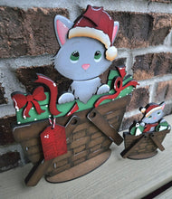 Load image into Gallery viewer, Cat Christmas For The Flower Basket Interchangeable File SVG TINY Kitten Santa Presents Tiered Tray Glowforge, LuckyHeartDesignsCo
