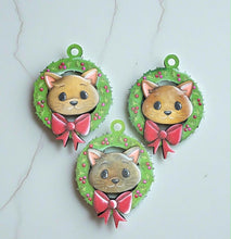 Load image into Gallery viewer, Cat Christmas Ornament File SVG, Glowforge, Pet, Kitten, Santa, Wreath, LuckyHeartDesignsCo
