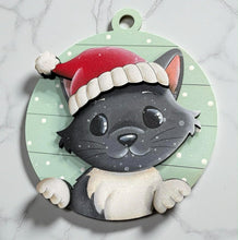 Load image into Gallery viewer, Cat Christmas Ornament File SVG, Glowforge, Pet, Kitten, Santa, Wreath, LuckyHeartDesignsCo
