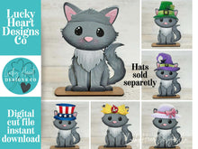 Load image into Gallery viewer, Fluffy Cat Animal Hats Interchangeable File SVG, Seasonal sign, Kitten, Holiday, Pet Tiered Tray, Christmas, Glowforge, LuckyHeartDesignsCo
