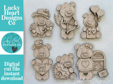 Load image into Gallery viewer, Bear Valentines Day Standing File SVG, Balloon, Love, Heart, Mailbox, Chocolate, Farm, Cupid, Tiered Tray Glowforge LuckyHeartDesignsCo
