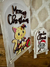 Load image into Gallery viewer, Cat Christmas Tall Arch Sign Interchangeable File SVG, TINY, INSERT only, Kitten, Santa, Glowforge, Holiday, Tiered Tray LuckyHeartDesignsCo
