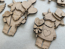 Load image into Gallery viewer, Highland Cow Kisses Valentine Standing File SVG, Balloon, Cupid Candy Chocolate Love, Heart, Farm, Tiered Tray Glowforge LuckyHeartDesignsCo
