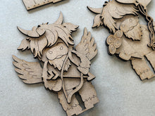 Load image into Gallery viewer, Highland Cow Kisses Valentine Standing File SVG, Balloon, Cupid Candy Chocolate Love, Heart, Farm, Tiered Tray Glowforge LuckyHeartDesignsCo
